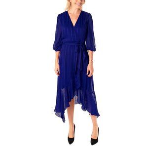 Maison Tara Womens Blue High Low Quarter Sleeve Midi Wrap Dress NEW Size 16